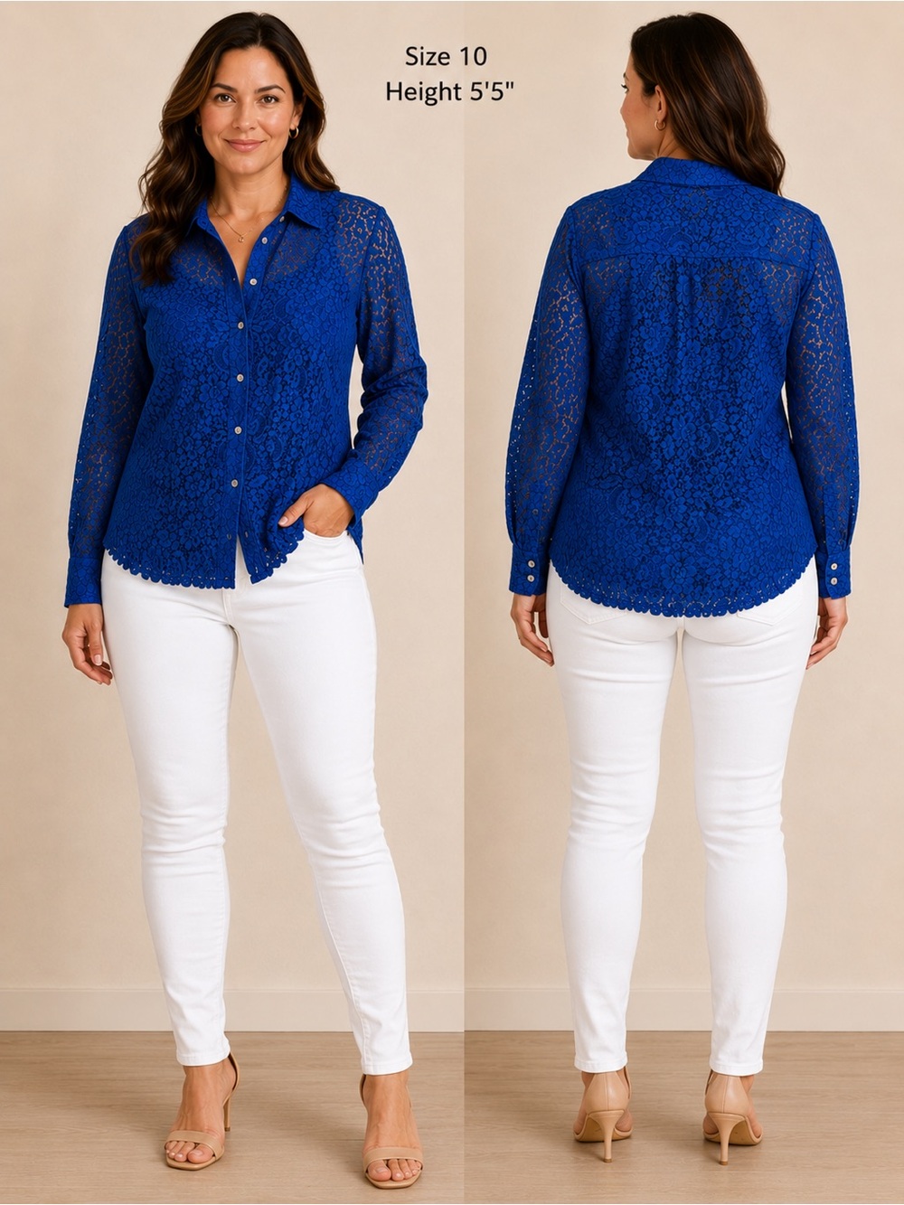 J. Crew Women's Royal Blue Lace Sz 10 Button-Down Shirt with Tank